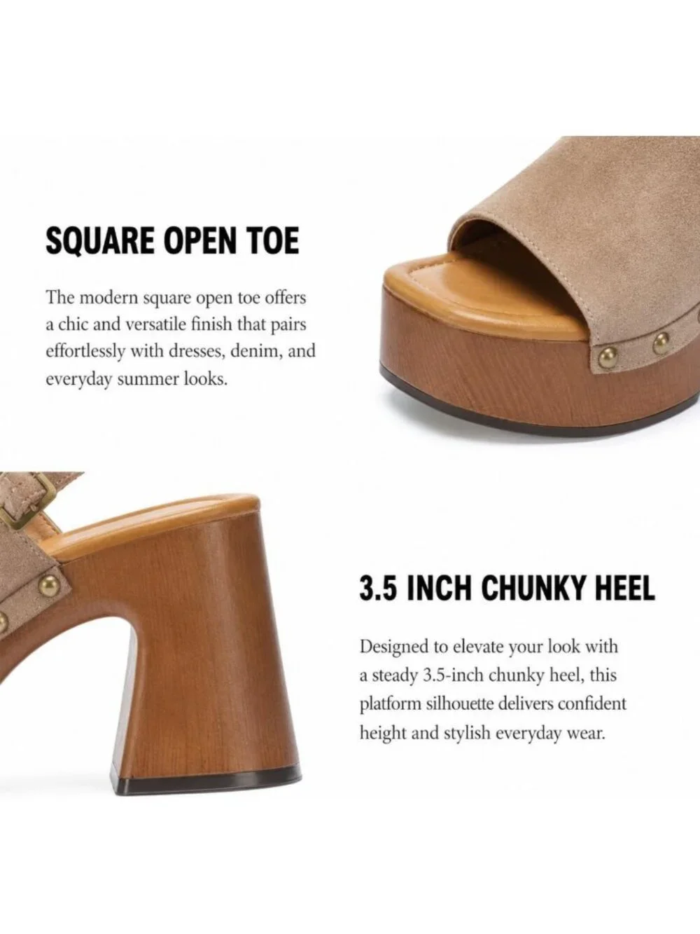 Stylish Women's Chunky Platform Sandals, Studded Faux Suede Open Toe Heels